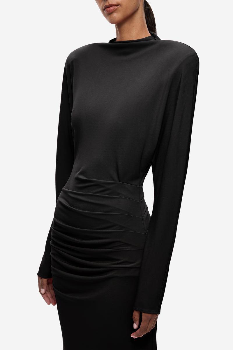 MISHA | The Batwing Jersey Draped Midi Dress