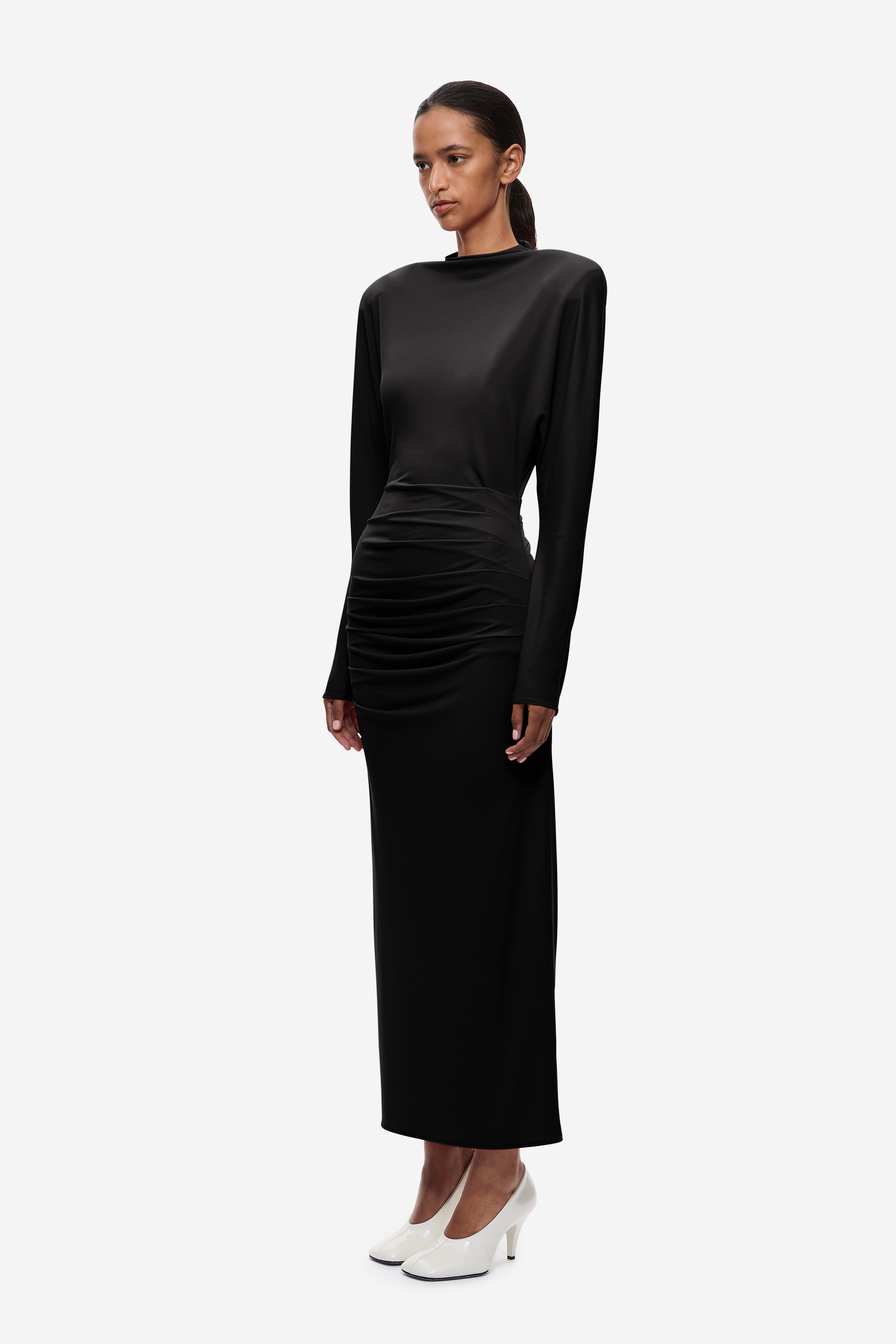 MISHA | The Batwing Jersey Draped Midi Dress