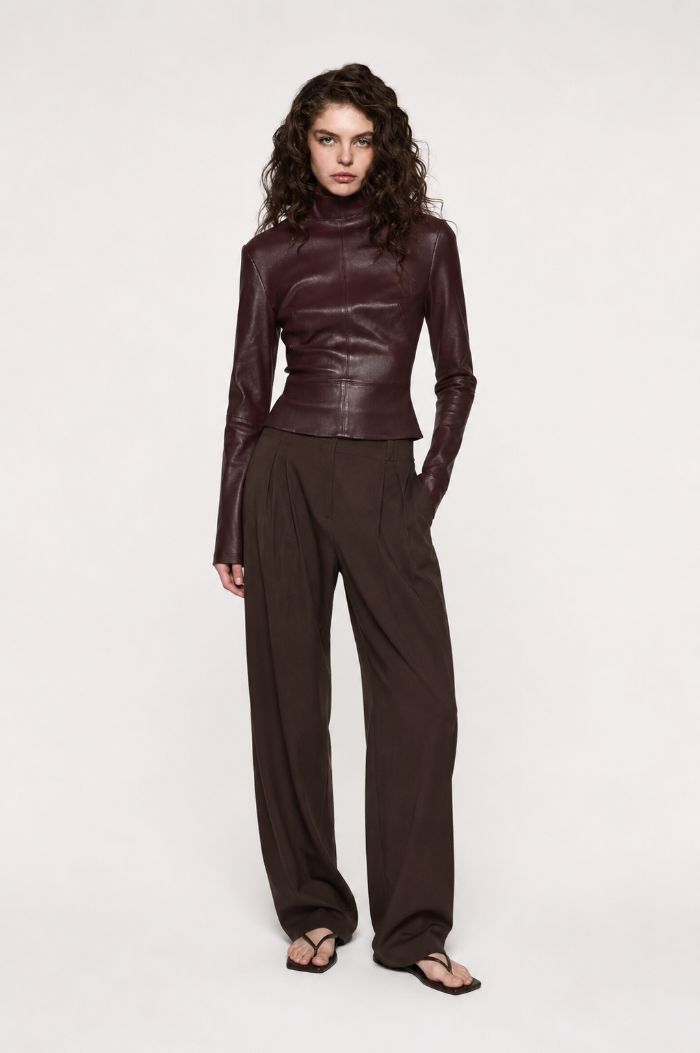 STRETCH LEATHER LONG SLEEVE TOP