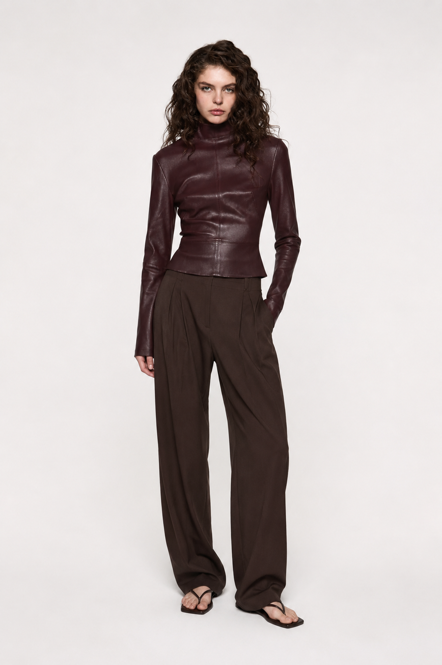 STRETCH LEATHER LONG SLEEVE TOP