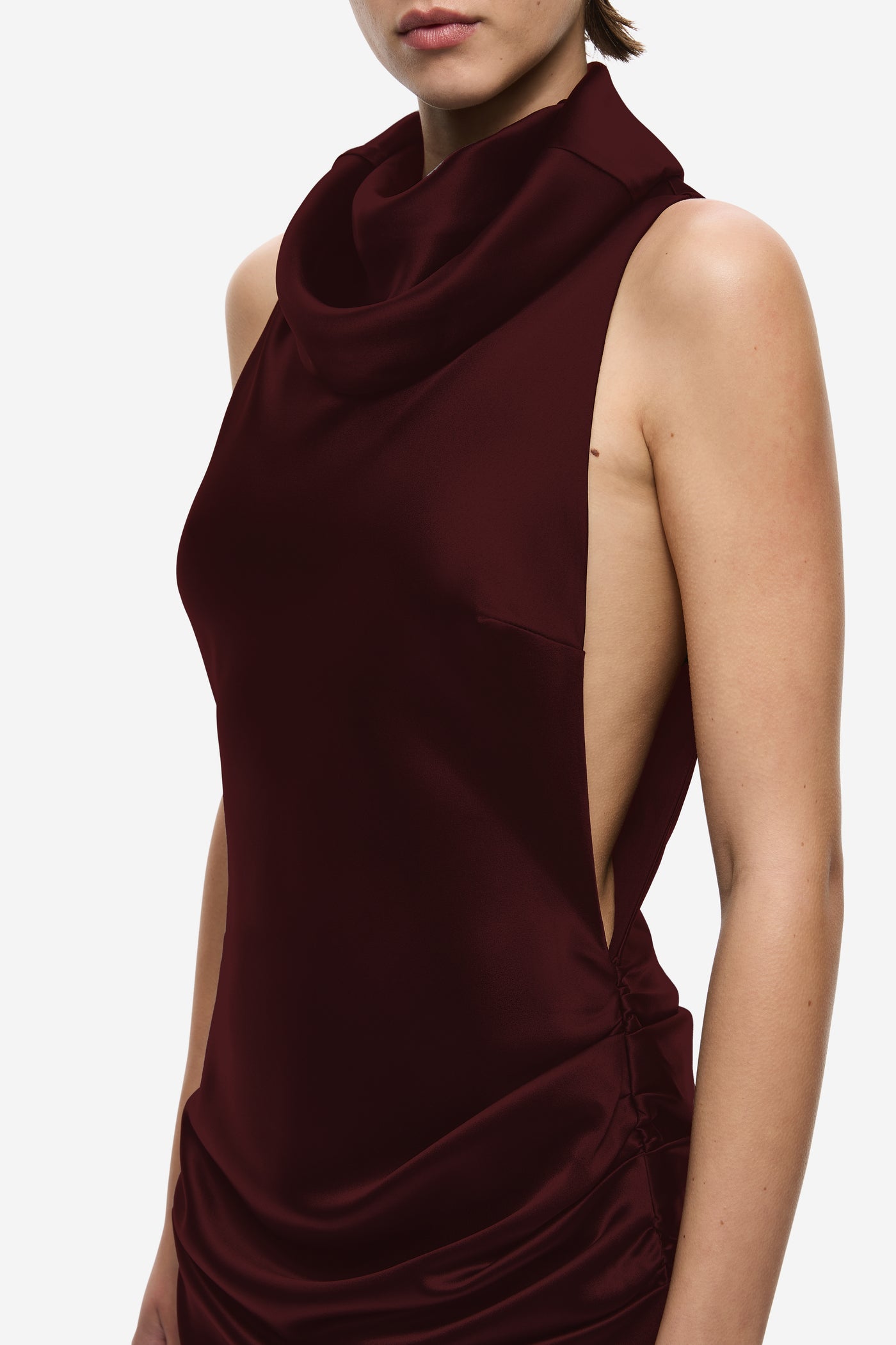 THE DRAPED COLLAR SATIN MAXI DRESS