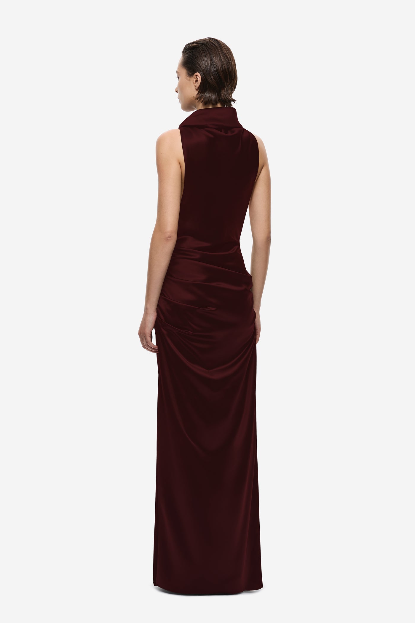 THE DRAPED COLLAR SATIN MAXI DRESS